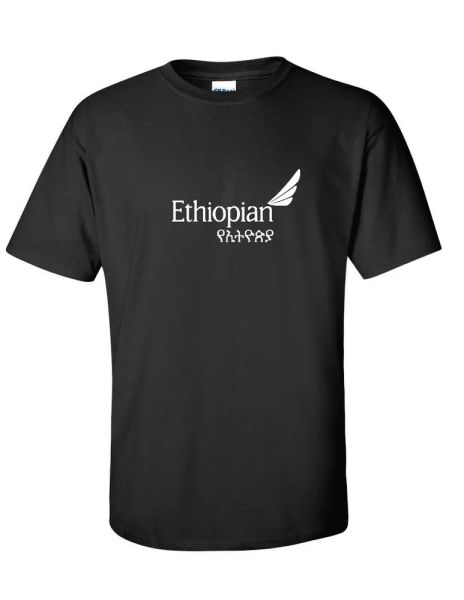 

ethiopian airlines white logo african aviation black cotton t-shirt, White;black