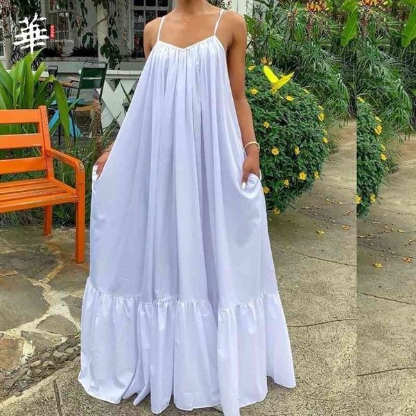 Sexy Sommerkleid Frauen Weiße Maxikleider für Frauen Party Langes Kleid Rückenfreie Kleider Plus Size Kleidung Frau Kleid Vestidos 210325