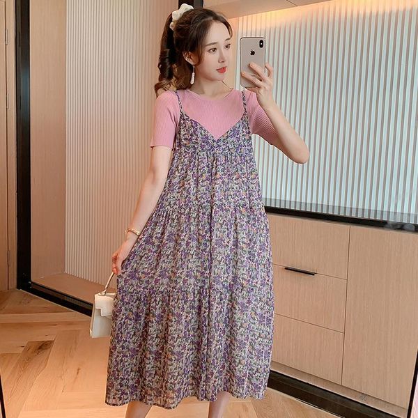 

maternity dresses 2522# t shirt + dress clothes purple floral loose stylish short sleeves pregnant women pregnancy, White