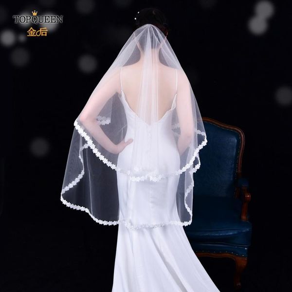 

bridal veils ueen v54 with thin scallop lace trim wedding veil without comb short bride accessories, Black