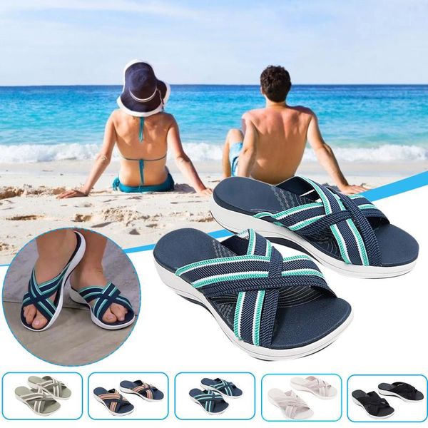 

sandals ishowtienda latest upgrade elastic cross correction ladies summer slippers sandalias mujer 2021 women sandalen, Black