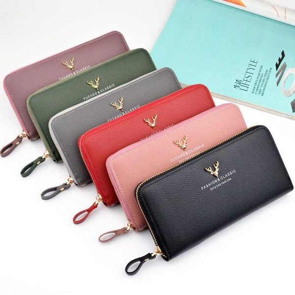 

wallets women long wallet card purse fashion classic burse pu leather id holder clutch notecase zipper, Red;black