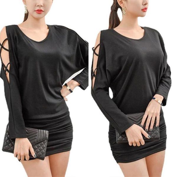 

casual dresses cold shoulder long sleeve women cocktail party dress black female package hip, Black;gray