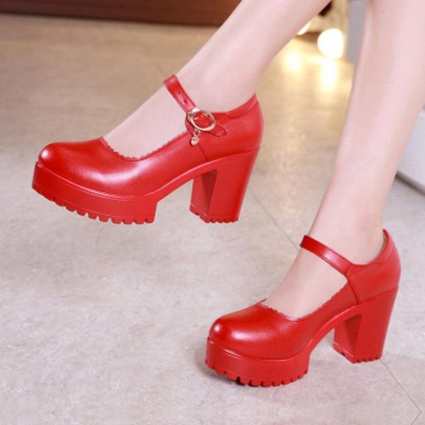

dress shoes high waterproof platform thick with sponge cake bottom large size women's heel shallow mouth, Black