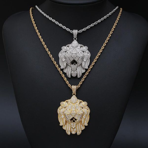 

fashion gold plated cubic zircn lion kingpendant stainless steel necklace, 24 inch chain for men hip hop jewelry pendant necklaces, Silver