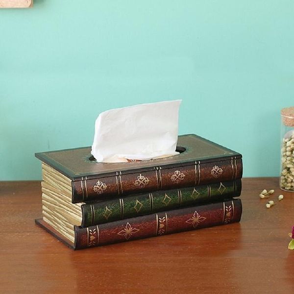 

tissue boxes & napkins retro wood book shape box rectangle napkin paper holder ring storage case