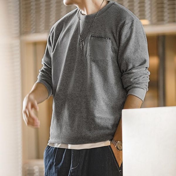 

men's hoodies & sweatshirts pullover hoody sweatshits japan retro pocket sleeve solid grey knitted ribbed warm casual loose pullovers k, Black