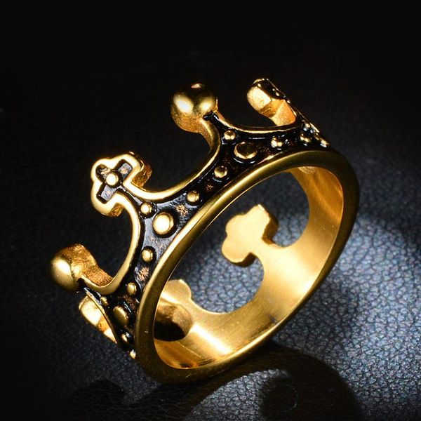 

wedding rings crown ring for men quality titanium steel vintage wholesale never fade or rust big size 7-12 bijoux jz123, Slivery;golden
