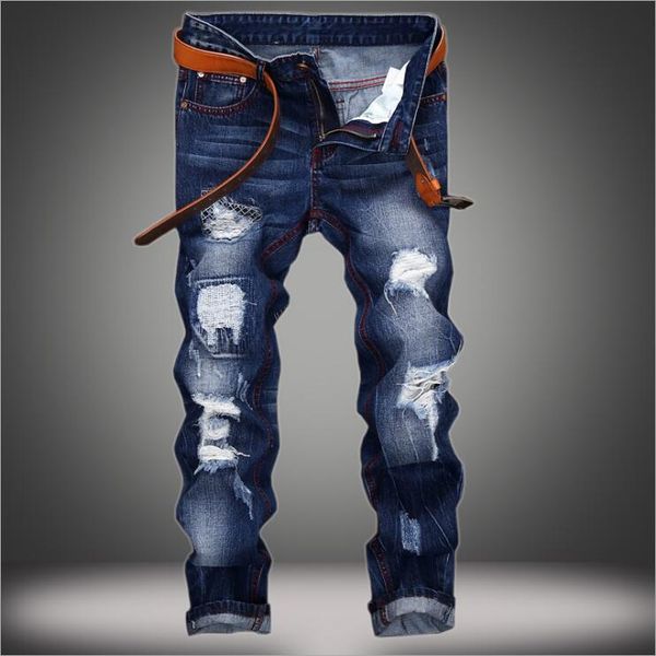 

hole trendy man straight men's jeans ljn074 old-fashioned original mens clothing men jean nice gift give you, Blue