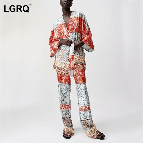 

women's jackets [lgrq] loose fit printing bandage all match casual jacket v-neck long sleeve women coat fashion tide spring autumn 2021, Black;brown