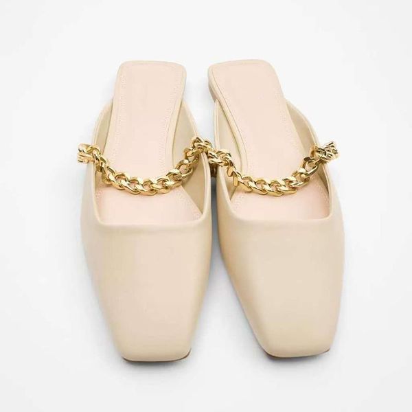 

slippers women's genuine leather shoes rivet soft loafers square toe beige heeled sandals comfort cover black autumn metal decor