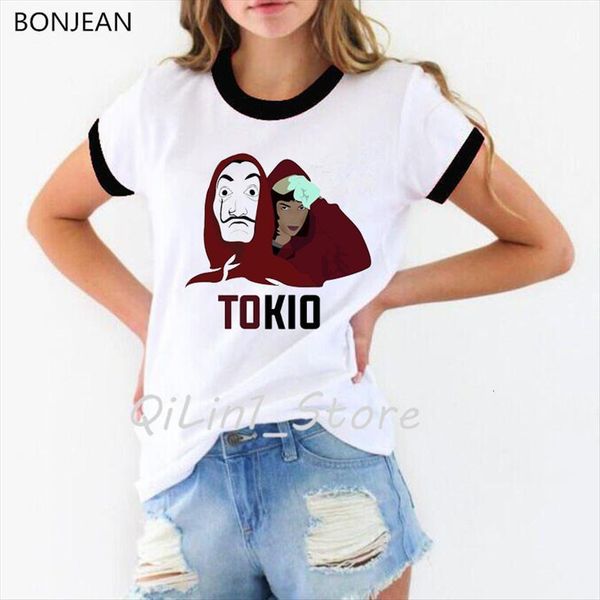 

money heist tees tv women t shirt series la casa de papel femme korean style clothes summer fashion female, White