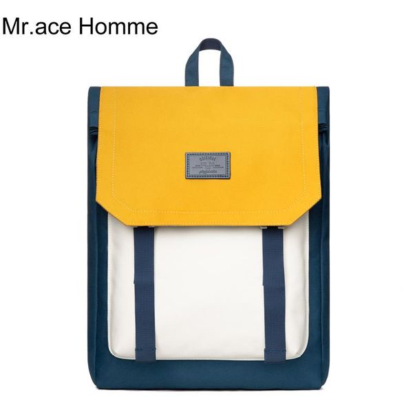 

backpack waterproof square 15inch lapwomen fashion school for girl yellow mix bluebrand college bag boy travel bagback men