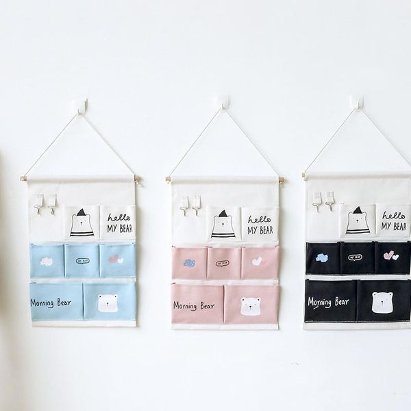 

bear 7 pockets wall hanging storage bags cotton linen door organizer waterproof pouch bedroom home decoration boxes & bins