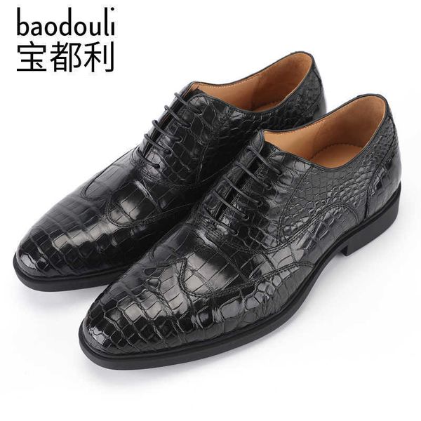 

factory 2021 crocodile leather shoes men's business ess lace up versatile, Black