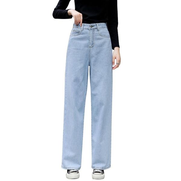 

women's jeans high waist women wide leg pants denim plus size casual mom woman 2021 trousers loose korean, Blue