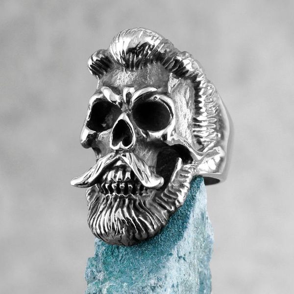 

cluster rings badass gentleman skull stainless steel mens gothic punk hip hop for male boyfriend biker jewelry creativity gift wholesale, Golden;silver
