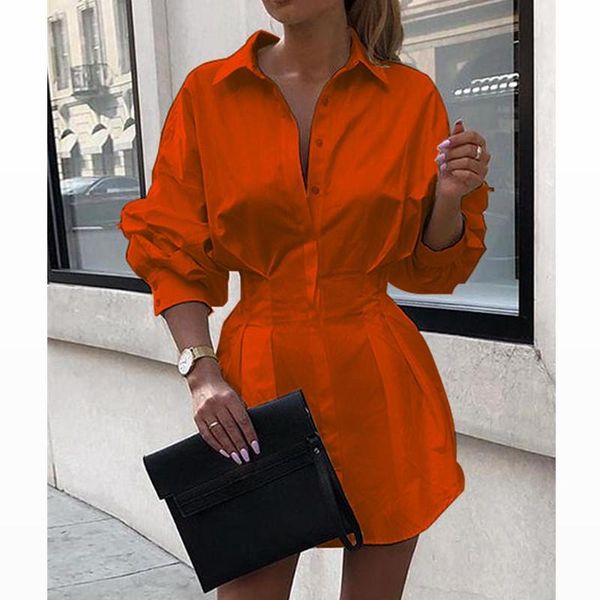 

casual dresses batwing sleeve orange mini dress women office lady pleated blouse shirt autumn high waist slim elegant short, Black;gray
