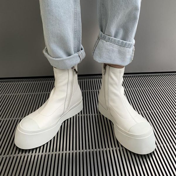 

boots women style leather fashion short with in autumn winter 2021 thick bottom trend quotient casual white size 35-40, Black