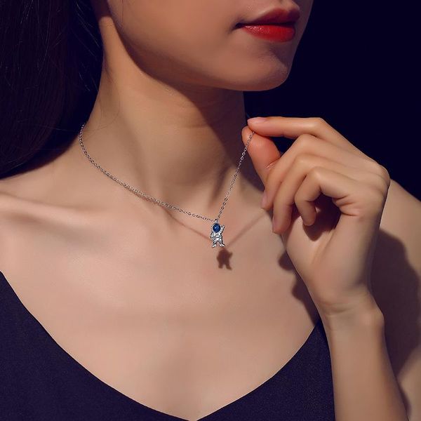 

pendant necklaces yazi trendy 3d space astronaut moon rocket shape necklace steel color long chain for men women jewelry gifts, Silver