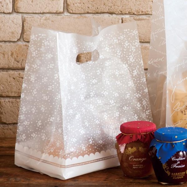 

gift wrap white flowers bags plastic bags, shopping 50pcs/lot