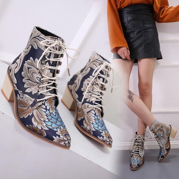 

boots 2021 fashion brand women ankle print floral high heel ladies shoes woman party dancing pumps basic leather1, Black