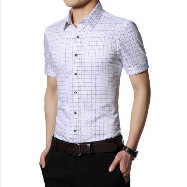 

summer plaid shirt male short-sleeve slim thin the trend of casual easy care clothing men's shirts, White;black