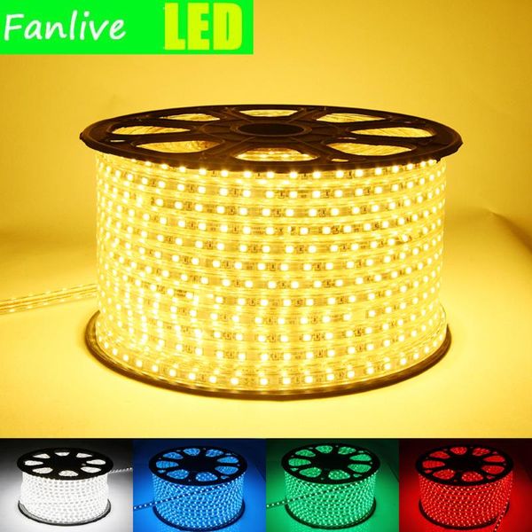 

strips fanlive 100m waterproof ac 110v 220v flexible smd ruban rgb led strip light lights 60leds/m 14.4w/m string lighting