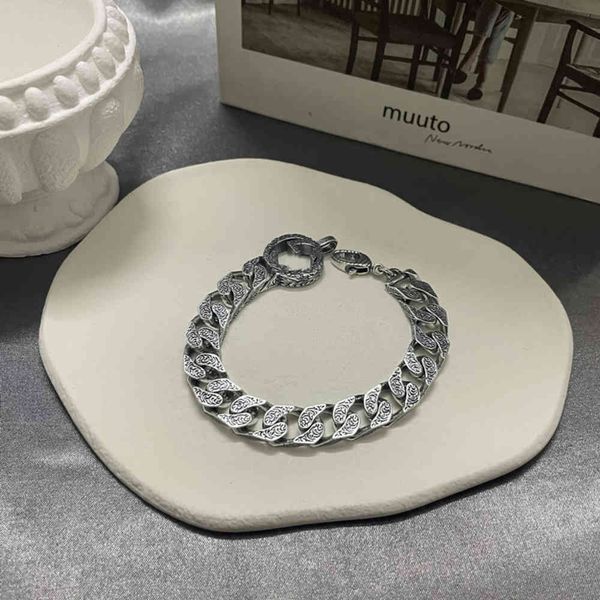 

chain bracelet home made old pattern carved chain interlocking letter bracelet men's and lovers' girlfriends gift, Black