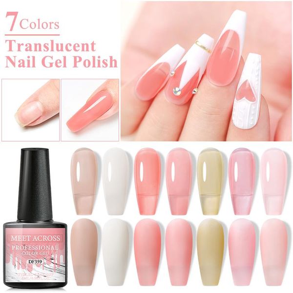 

nail gel meet across 8ml jelly polish pink semi-transparent soak off uv led varnish base coat manicure art, Red;pink