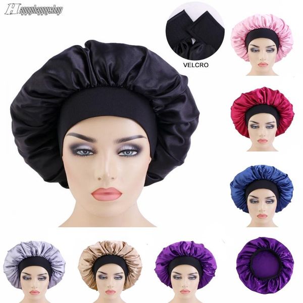 

beanie/skull caps solid satin adjustable magic sticker sleep bonnet elastic band headcover bandanas cap hair care make up headwrap turban ha, Blue;gray