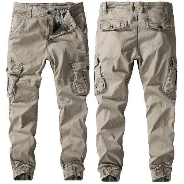 

men spring autumn pants pure cotton work trousers mens cargo pants fashion clothing military trousers multi-pockets army pants 211201, Black