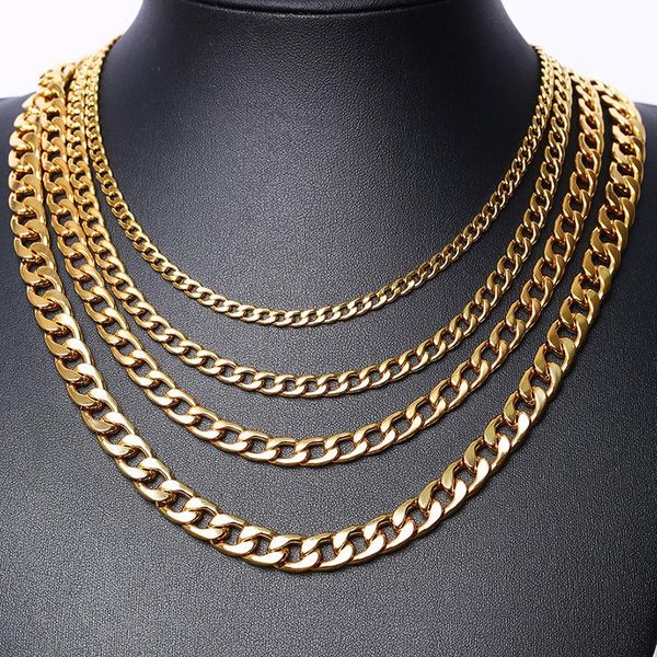 

men's cuban link chain necklace stainless steel miami gold silver color male choker colar jewelry 4-10mm chains
