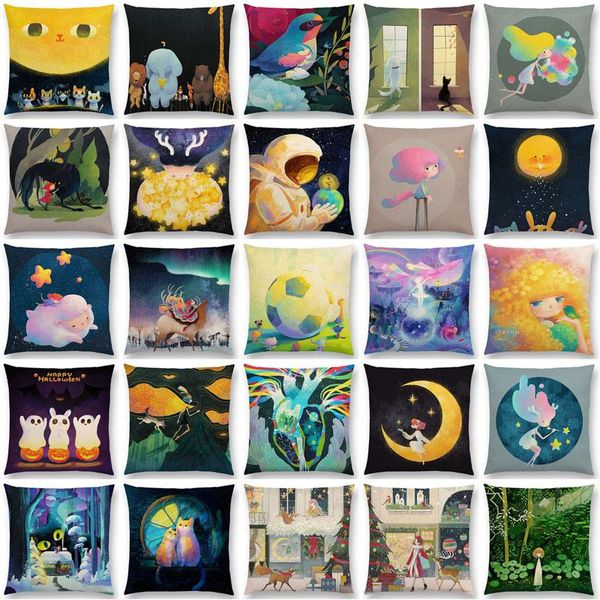 

cushion/decorative pillow arrival cute cartoon animals little cat dream elk pretty girl magic forest shining star cushion cover sofa throw c