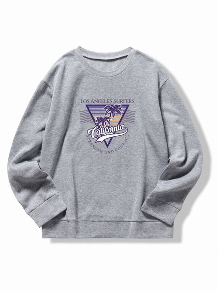 

letter & palm tree print thermal pullover t7vu#, White;black