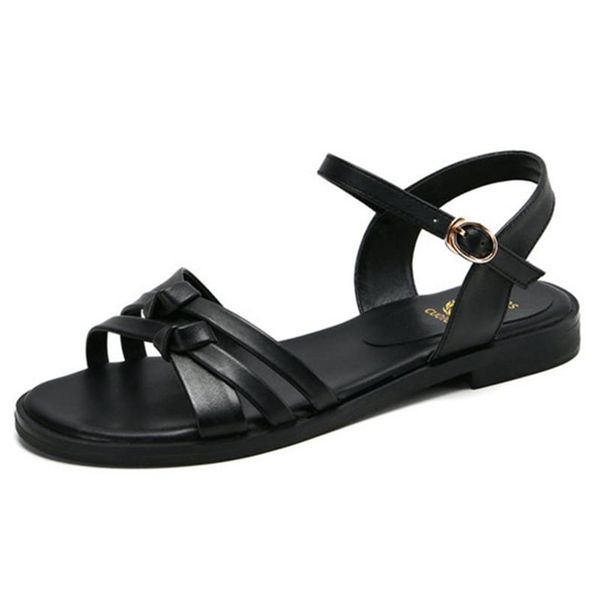 

sandals summer women's roman flat casual shoes leather size 34-43, Black