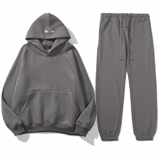 

22ss men's tracksuits essential hoodie set large cotton autumn winter street hip hop sports silicone reflective -3xl, Gray