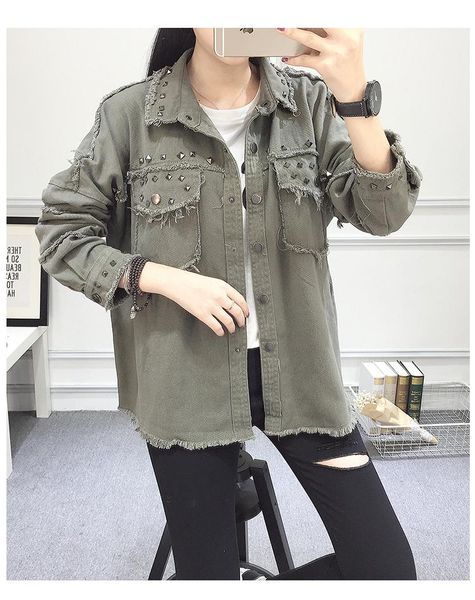 

women's jackets nice autumn models fashion washed burr retro rivet unsymmetrical denim jacket female, Black;brown