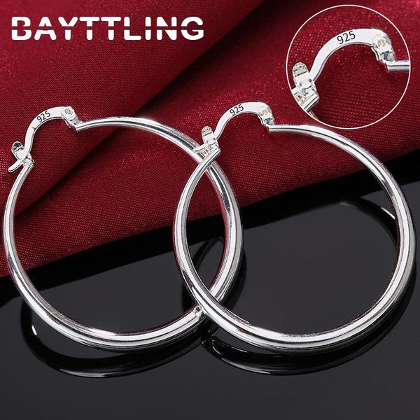 

925 sterling silver fine glossy round hoop earrings for woman lady fashion wedding statement jewelry gift & huggie, Golden;silver
