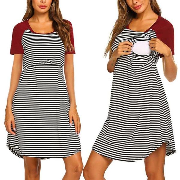 

maternity dresses maternitÃ manica corta a righe allattamento al seno delle donne degli indumenti da notte dress vestito, White