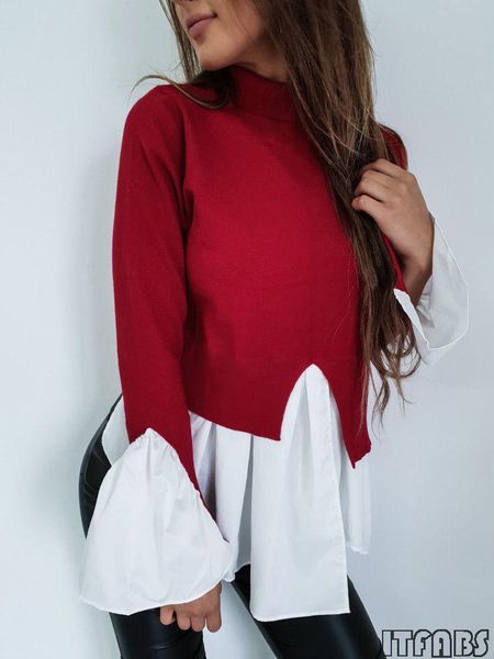 

women's t-shirt 4 colors ladies women autumn red vintage asymmetrical casual clothing long sleeve, White