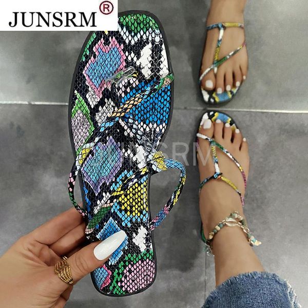 

slippers summer women outdoor trend snake pu leather narrow flat rubber sole casual fashion shoes ladies beach slides, Black