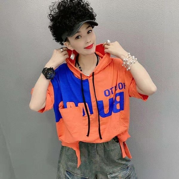 

women's t-shirt 2021 arrival summer women loose casual short sleeve hooded collar t shirt all-matched big pocket design cotton t-shirt, White