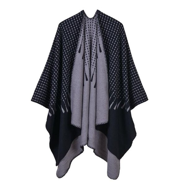 

elegant cashmere imitation women long poncho warm winter scarfs ladies square jacquard shawl fall capes scarves, Blue;gray