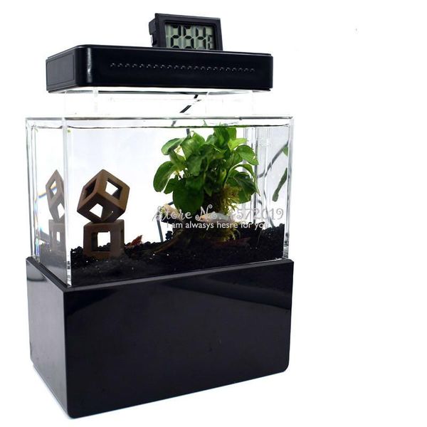 

mini betta fish tank deskportable aquaponic aquarium bowl with water fliter led light usb air pump decoration aquariums