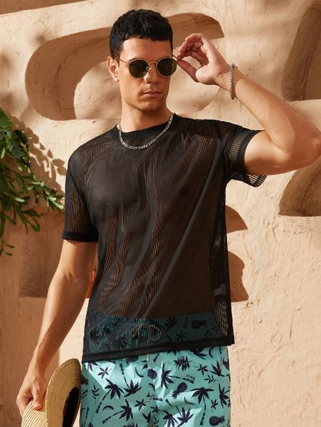 

men solid sheer mesh p2on#, White;black