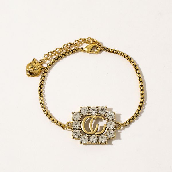 

2021 high-quality jewelry 70% off sale french popular ancient same alloy diamond inlaid bracelet double letter hand jewelry, Silver