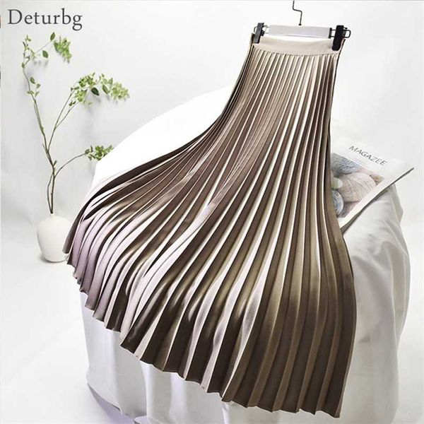 

19 colors accordion pleated twill skirt chiffon liner women's elegant high waist side zipper long skirts fall winter sk635 211120, Black