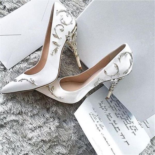 

dress shoes mental heels women pumps wedding bridal fashion sliver leaves decor stiletto sandals runway party woman, Black