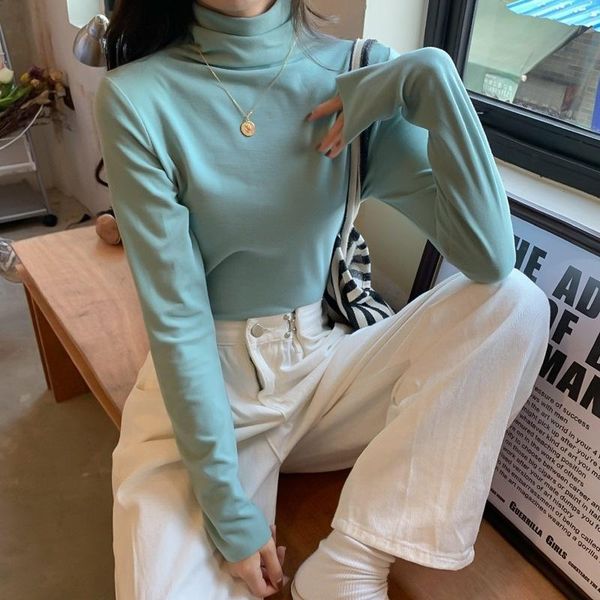 

women's t-shirt design sense small crowd pile collar bottomed shirt autumn and winter versatile foreign style 2021 super fire slim, White